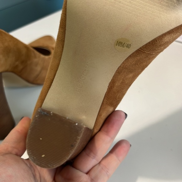 BCBGeneration PL Clarice x camel tan suede stacked 4” heel point toe sz 10 - Picture 10 of 13